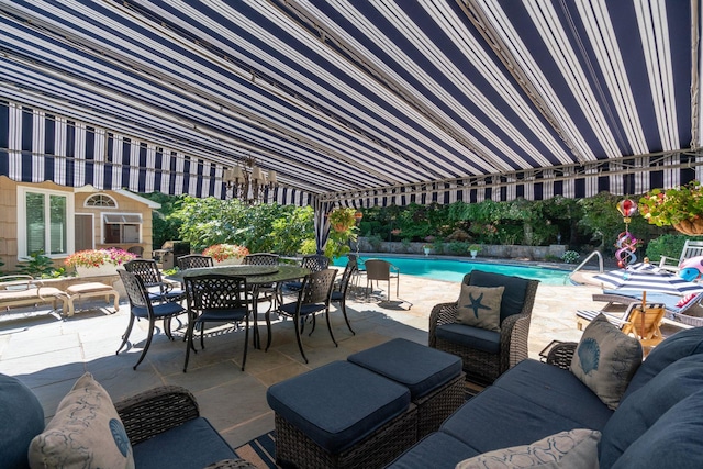 28 Stepping Stone Cres, Dix Hills, NY 11746 - view of patio / terrace featuring outdoor dining area, a community pool, and an outdoor living space