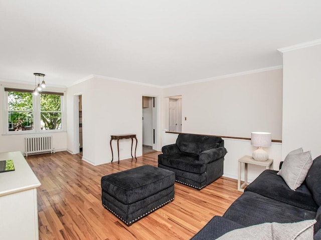 77 Hilltop Acres Unit 77, Yonkers, NY 10704 - living room featuring radiator heating unit, light wood-type flooring, and crown molding