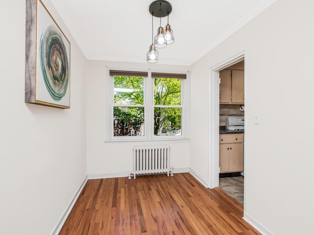 77 Hilltop Acres Unit 77, Yonkers, NY 10704 - unfurnished dining area with baseboards, radiator, and wood finished floors