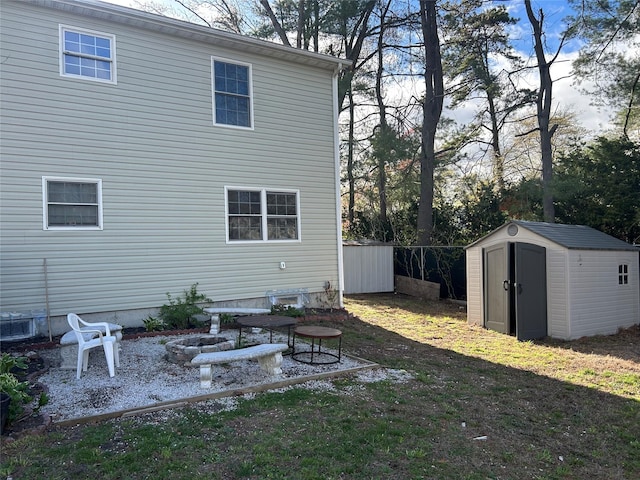 exterior space with an outbuilding and a shed