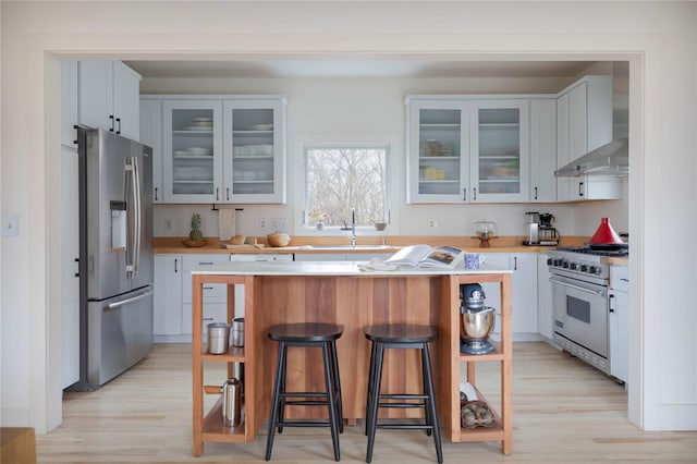 21 Private Way, Garrison, NY 10524 - kitchen with light countertops, stainless steel appliances, a sink, and light wood-style flooring
