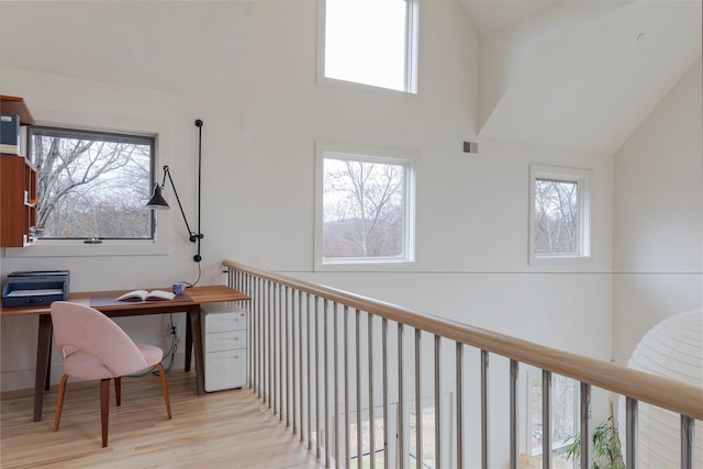 21 Private Way, Garrison, NY 10524 - office with high vaulted ceiling, visible vents, and wood finished floors