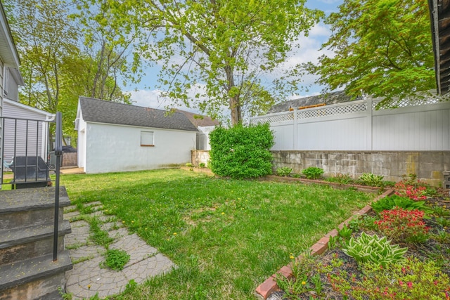view of yard with a fenced backyard