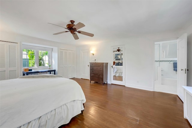 10 Maple Hill Dr, Larchmont, NY 10538 - bedroom with two closets, wood finished floors, ceiling fan, and ensuite bath