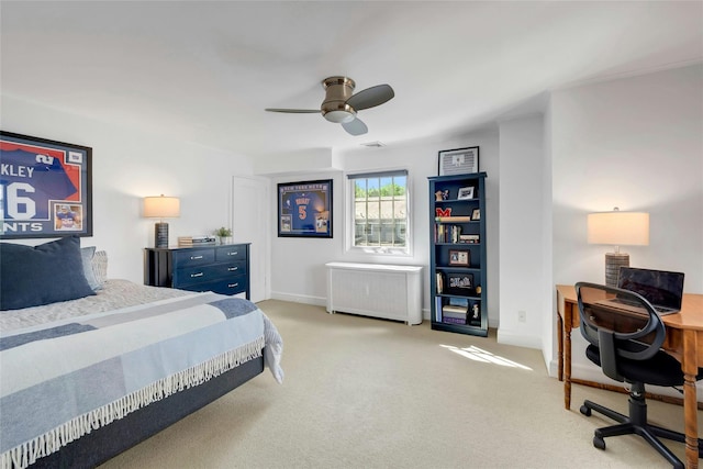 10 Maple Hill Dr, Larchmont, NY 10538 - bedroom with a desk, carpet flooring, baseboards, ceiling fan, and radiator heating unit