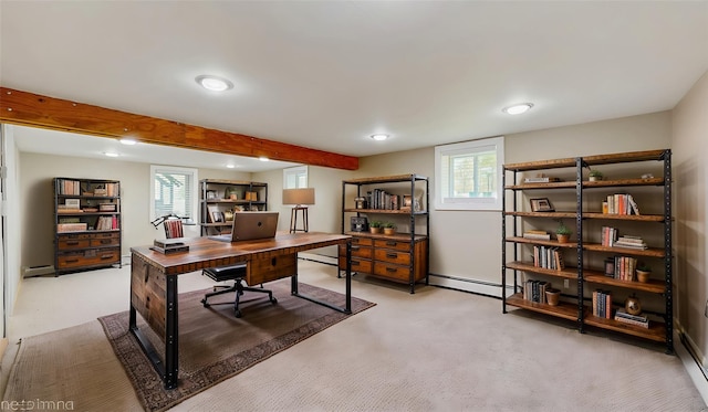 17 Fenmore Dr, Wappingers Falls, NY 12590 - office featuring a baseboard heating unit, recessed lighting, and light colored carpet