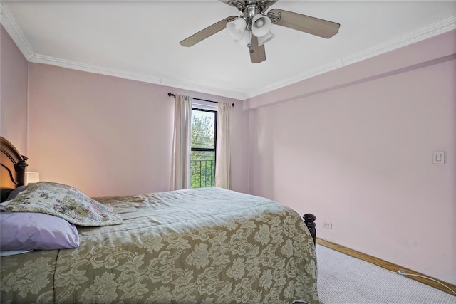 52-15 65th Pl Unit 2A, Maspeth, NY 11378 - carpeted bedroom with crown molding, baseboards, and ceiling fan