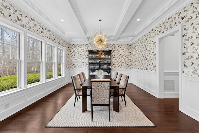 471 Middle Line Hwy, Sag Harbor, NY 11963 - dining room featuring ornamental molding, visible vents, wood finished floors, and a chandelier