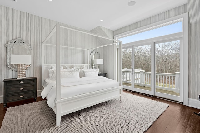 471 Middle Line Hwy, Sag Harbor, NY 11963 - bedroom featuring access to outside, multiple windows, and hardwood / wood-style floors