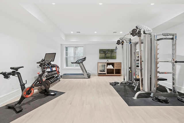 471 Middle Line Hwy, Sag Harbor, NY 11963 - exercise area featuring recessed lighting, baseboards, and wood finished floors