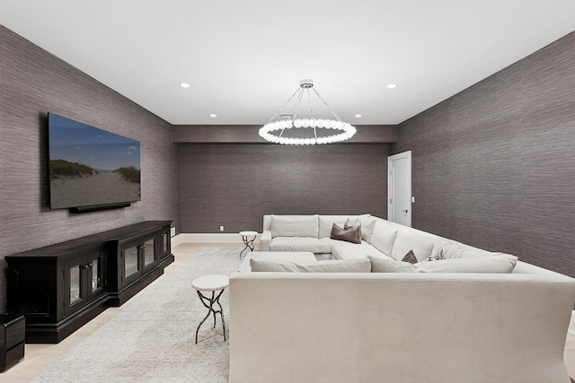 471 Middle Line Hwy, Sag Harbor, NY 11963 - living room featuring a chandelier, recessed lighting, and wallpapered walls