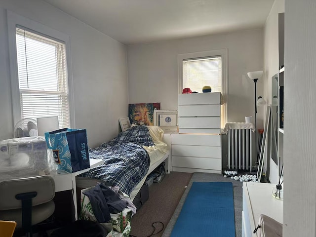 carpeted bedroom featuring multiple windows