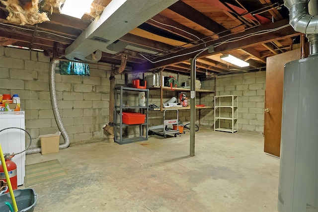 unfinished below grade area with washer / dryer and water heater