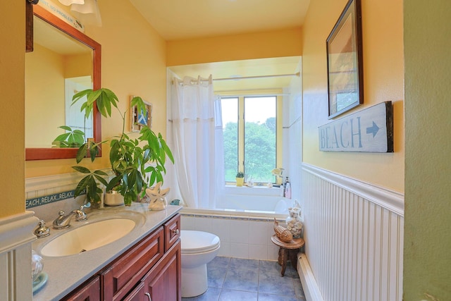 15 Hickory Hill Dr, Warwick, NY 10990 - full bath with tile patterned floors, vanity, toilet, and wainscoting