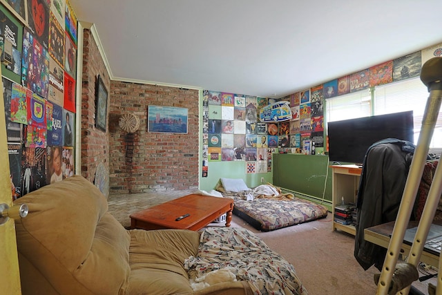 15 Hickory Hill Dr, Warwick, NY 10990 - living area with carpet floors and brick wall