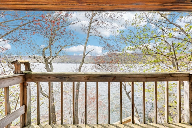 exterior space with a water view