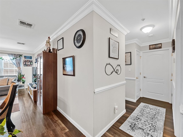 3 Cross St Unit 202, Suffern, NY 10901 - corridor with crown molding, baseboards, visible vents, and dark wood-style floors