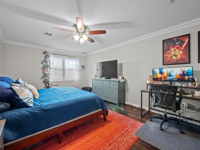 3 Cross St Unit 202, Suffern, NY 10901 - bedroom with visible vents, ornamental molding, ceiling fan, and wood finished floors