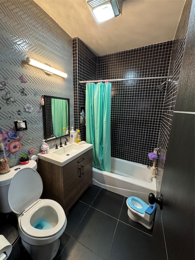 33-40 101st St, Corona, NY 11368 - full bathroom with shower / tub combo, toilet, tile patterned flooring, and vanity