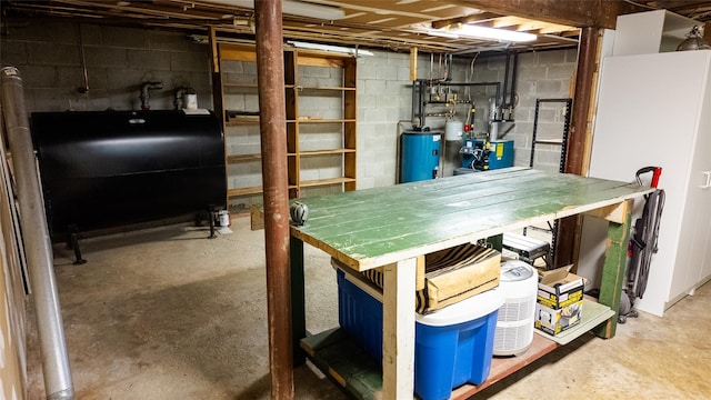 unfinished basement with heating fuel and water heater