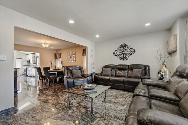 158-35 91st St, Howard Beach, NY 11414 - living room featuring recessed lighting and marble finish floor