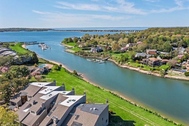 aerial view with a water view and a residential view