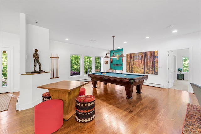 240 Brady Rd, Warwick, NY 10990 - game room with billiards table, light wood-type flooring, baseboards, recessed lighting, and baseboard heating