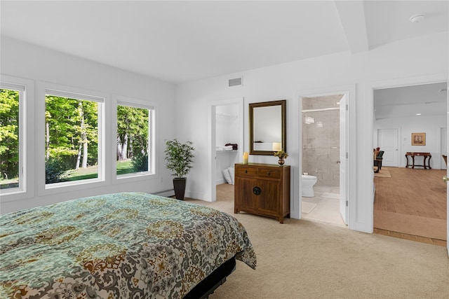 240 Brady Rd, Warwick, NY 10990 - bedroom featuring light carpet, a spacious closet, ensuite bath, and baseboard heating