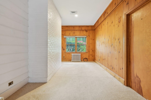 54 Cedar St, Stony Brook, NY 11790 - spare room with radiator, carpet flooring, and wood walls