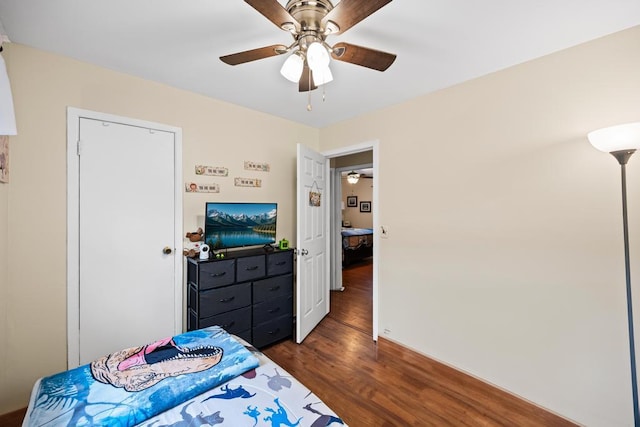 133 Parkwood Dr, Shirley, NY 11967 - bedroom featuring a ceiling fan and dark wood-style floors