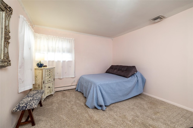 68 Lincoln Ave, Island Park, NY 11558 - bedroom featuring carpet flooring, visible vents, baseboard heating, and baseboards