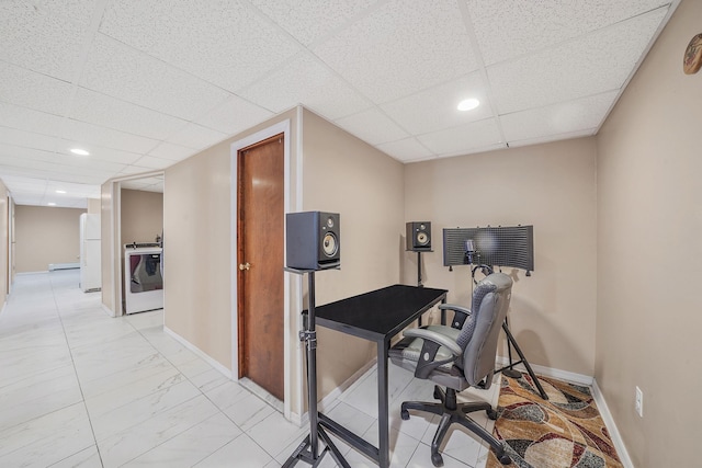 1036 Pacific St, Baldwin Harbor, NY 11510 - office area with recessed lighting, baseboards, and a drop ceiling