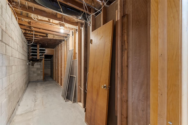 basement featuring concrete block wall