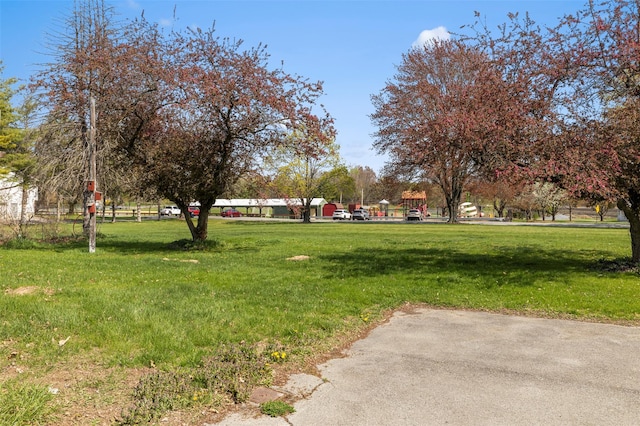 view of property's community with a yard
