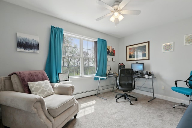 27 Lindbergh Ln, New City, NY 10956 - office featuring baseboards, carpet flooring, ceiling fan, and a baseboard heating unit