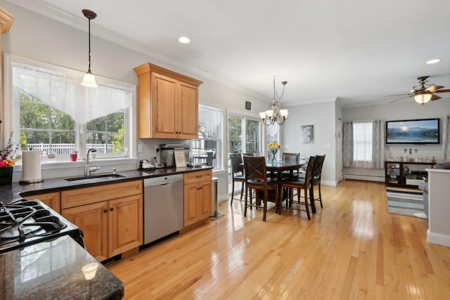 27 Lindbergh Ln, New City, NY 10956 - kitchen with a sink, ornamental molding, baseboard heating, and dishwasher