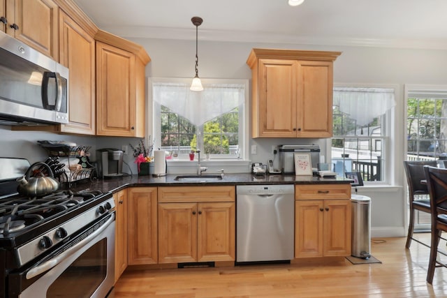 27 Lindbergh Ln, New City, NY 10956 - kitchen featuring stainless steel appliances, plenty of natural light, a sink, and light wood-type flooring