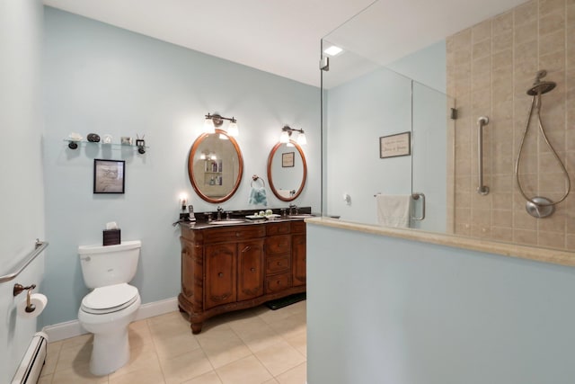 27 Lindbergh Ln, New City, NY 10956 - bathroom with tile patterned floors, a baseboard heating unit, a tile shower, and toilet