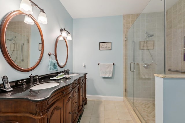 27 Lindbergh Ln, New City, NY 10956 - full bathroom with double vanity, a sink, tile patterned floors, and a stall shower