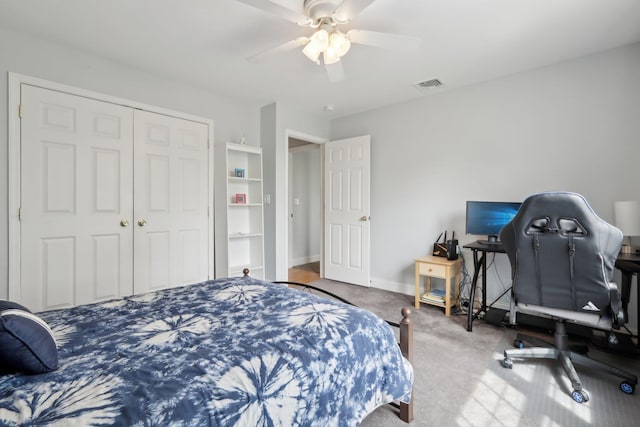 27 Lindbergh Ln, New City, NY 10956 - bedroom with visible vents, a closet, baseboards, a ceiling fan, and carpet