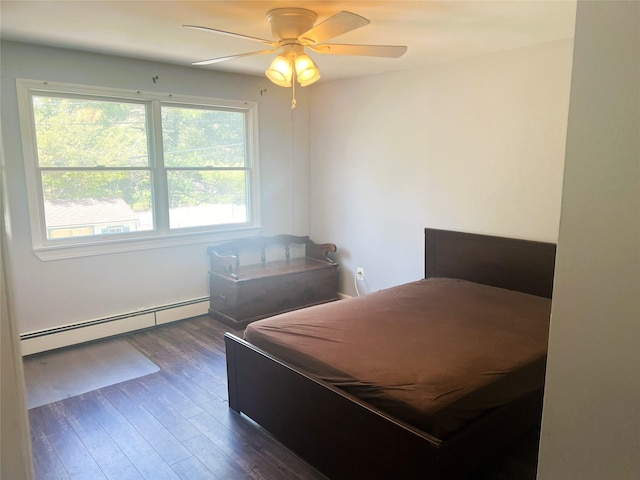 19 Millbrook Dr, Stony Brook, NY 11790 - bedroom with dark wood-type flooring, a baseboard radiator, and ceiling fan