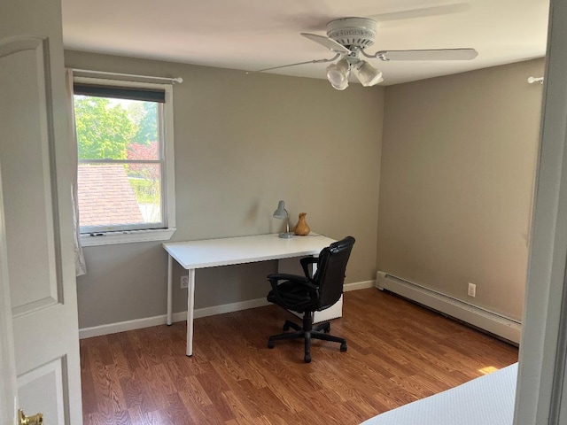 19 Millbrook Dr, Stony Brook, NY 11790 - office with wood finished floors, a ceiling fan, and a baseboard heating unit