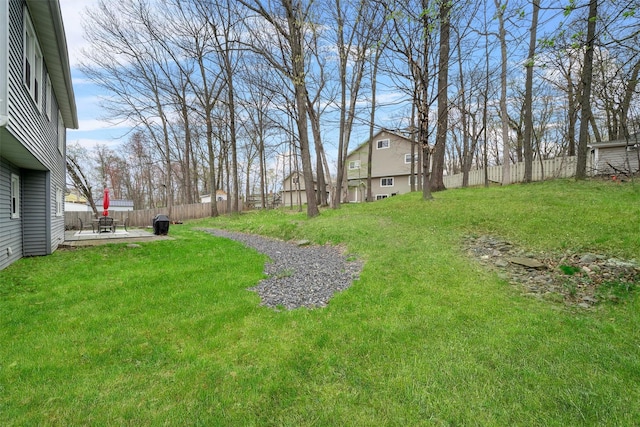 view of yard featuring a patio and a fenced backyard