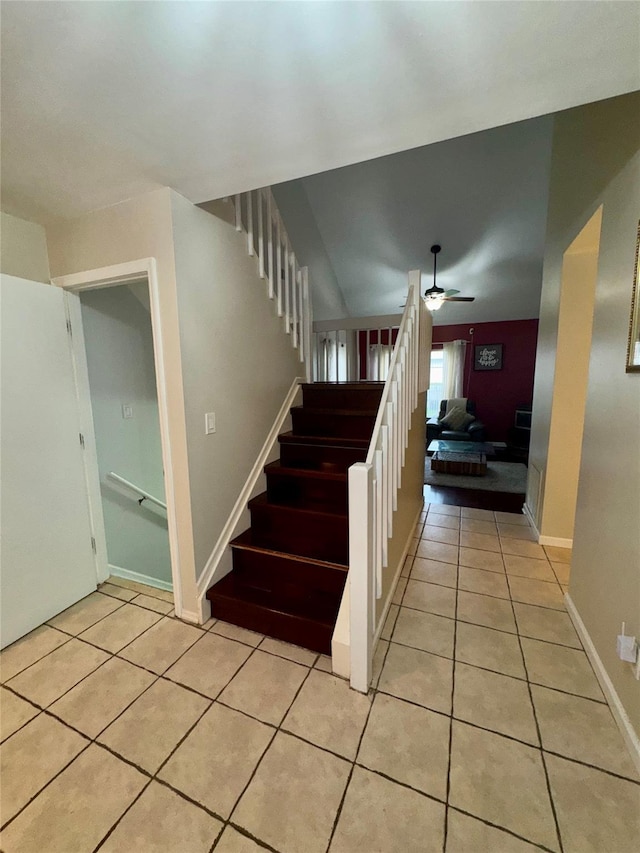 5 Fox Meadow Dr, Woodbury, NY 10930 - staircase featuring tile patterned flooring, baseboards, and a ceiling fan