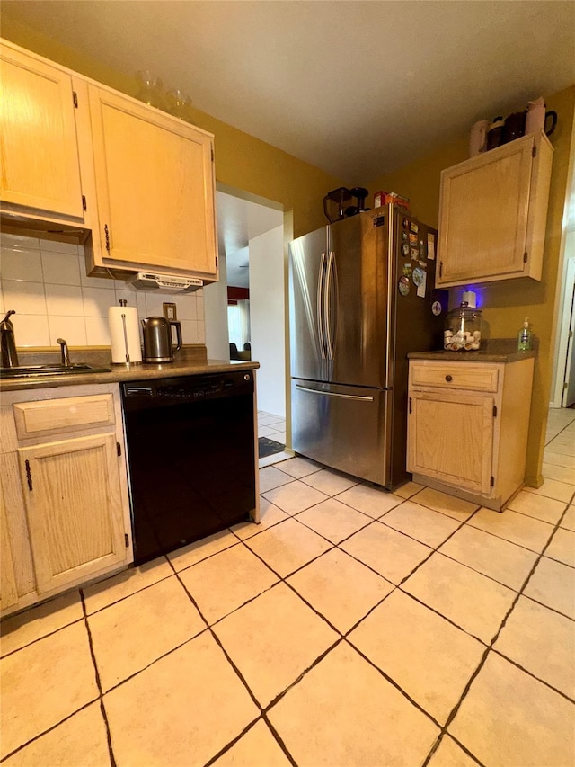 5 Fox Meadow Dr, Woodbury, NY 10930 - kitchen with a sink, freestanding refrigerator, dark countertops, and dishwasher