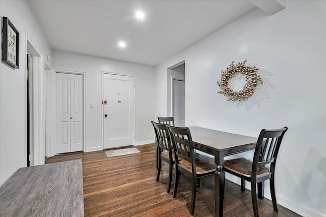 19 Rockledge Rd Unit 1A, Hartsdale, NY 10530 - dining space with dark wood-style flooring, baseboards, and recessed lighting