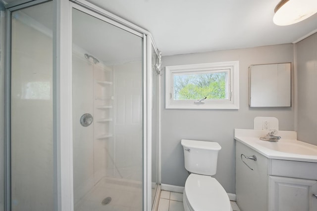 83 Woodcock Mtn Rd, Washingtonville, NY 10992 - full bathroom featuring a stall shower, tile patterned flooring, vanity, and toilet