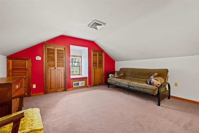 353 Berea Rd, Walden, NY 12586 - sitting room with baseboards, carpet, lofted ceiling, and visible vents