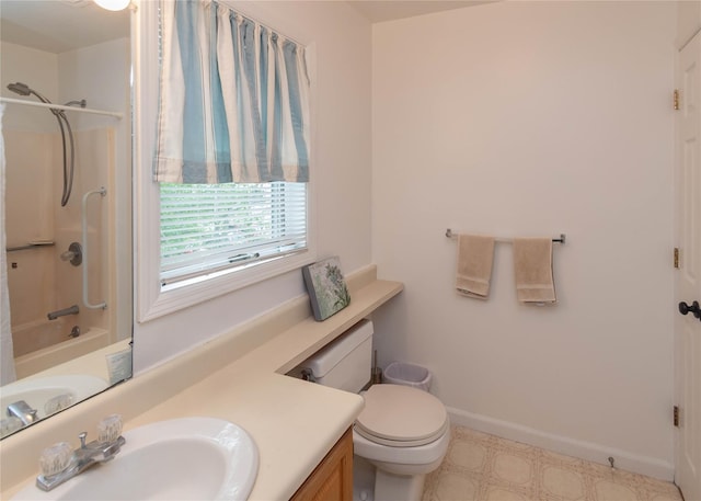 207 Cornwall Meadows Ln, Patterson, NY 12563 - full bath with vanity, tile patterned floors, toilet, shower / bathtub combination, and baseboards