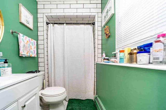 148 Chandler Ln, Montgomery, NY 12549 - full bathroom with toilet, tile patterned floors, vanity, and a shower with shower curtain